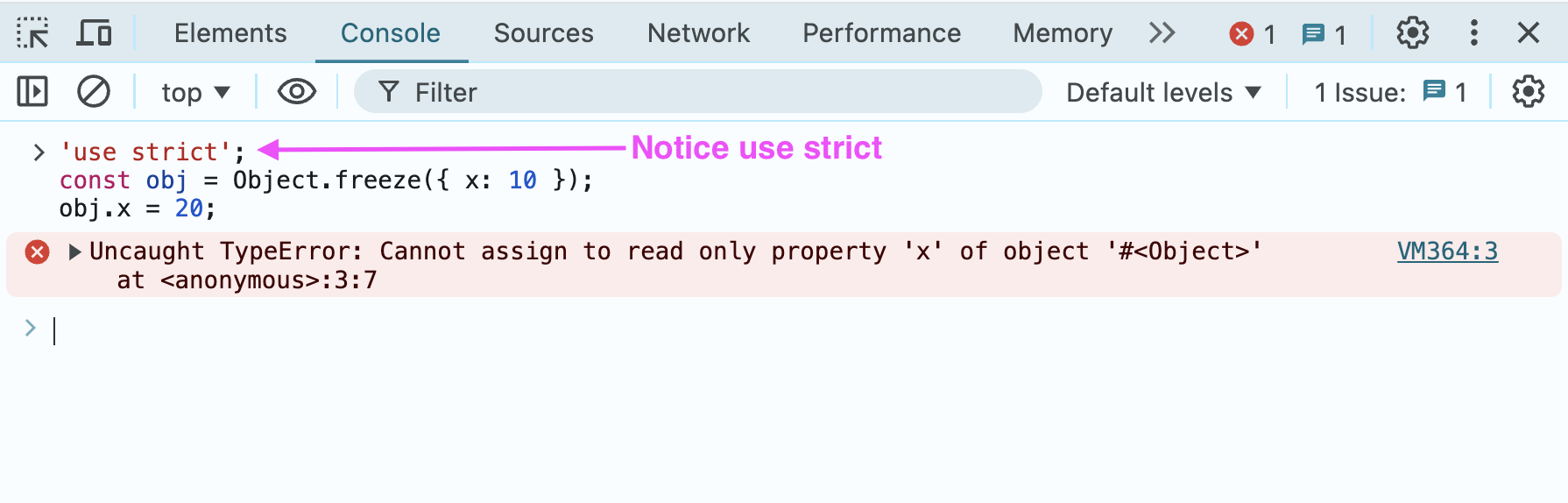 Traditional syntax in chrome with strict mode